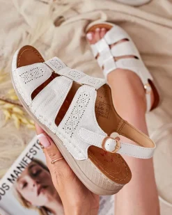 Sandały Płaskie^Royalfashion Sandałki damskie z cholewką Limmin srebrny