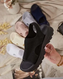 Sandały Płaskie^Royalfashion Sandałki damskie z cholewką Viss czarny