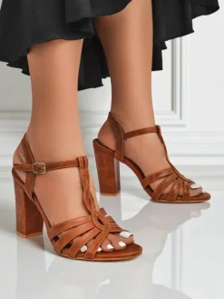 Buty Na Wielkie Wyjście|Sandały Na Słupku^Royalfashion Sandałki damskie na słupku Daffi Elegance Camel