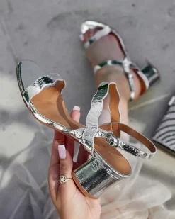 Buty Na Wielkie Wyjście|Sandały Na Słupku^Royalfashion Sandałki damskie na słupku Leevo srebrny