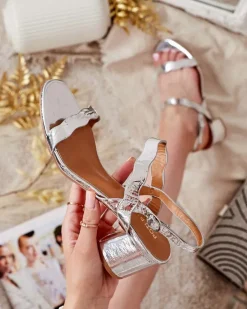 Buty Na Wielkie Wyjście|Sandały Na Słupku^Royalfashion Sandałki damskie na słupku Leevo srebrny