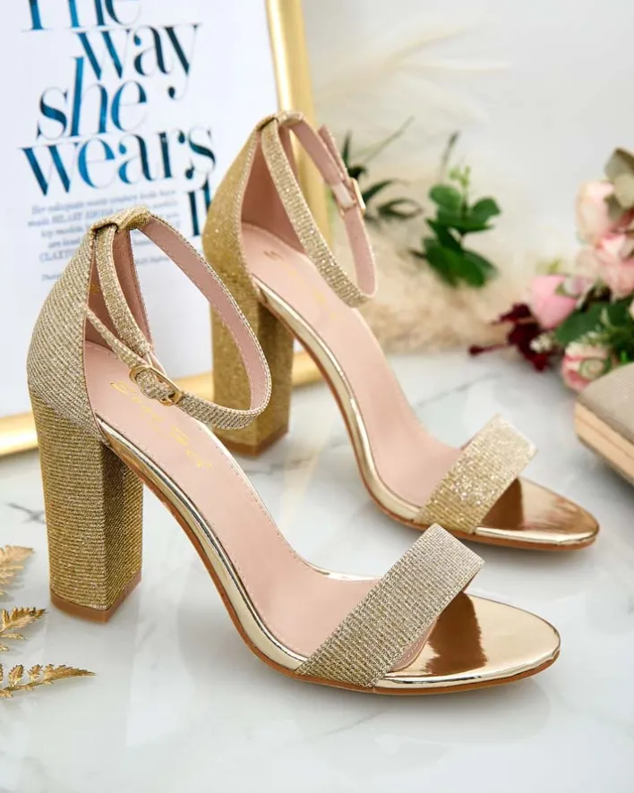 Buty Na Wielkie Wyjście|Sandały Na Słupku^Royalfashion Sandałki damskie z brokatem na słupku Etotta złoty