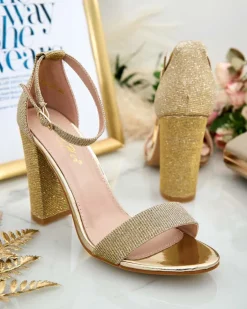 Buty Na Wielkie Wyjście|Sandały Na Słupku^Royalfashion Sandałki damskie z brokatem na słupku Etotta złoty