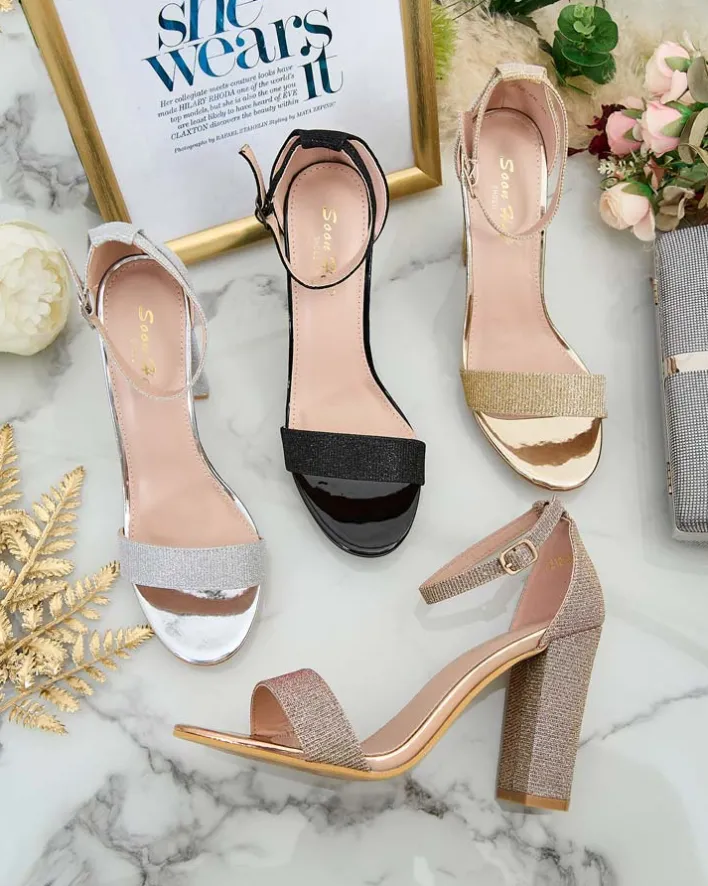 Buty Na Wielkie Wyjście|Sandały Na Słupku^Royalfashion Sandałki damskie z brokatem na słupku Etotta złoty