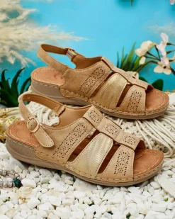 Sandały Płaskie^Royalfashion Sandałki damskie z cholewką Limmin brązowy