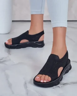 Sandały Płaskie^Royalfashion Sandałki damskie z cholewką Volin czarny