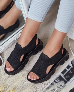 Sandały Płaskie^Royalfashion Sandałki damskie z cholewką Volin czarny