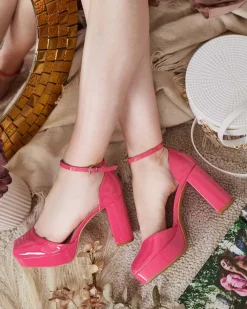 Buty Na Wielkie Wyjście|Sandały Na Słupku^Royalfashion Sandały damskie na słupku lakierowane Lefeyoa Fuksjowy