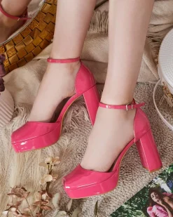 Buty Na Wielkie Wyjście|Sandały Na Słupku^Royalfashion Sandały damskie na słupku lakierowane Lefeyoa Fuksjowy