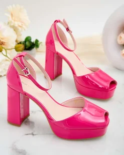 Buty Na Wielkie Wyjście|Sandały Na Słupku^Royalfashion Sandały damskie na słupku lakierowane Lefeyoa Fuksjowy