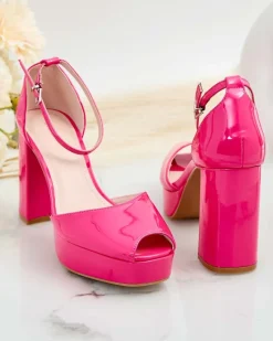 Buty Na Wielkie Wyjście|Sandały Na Słupku^Royalfashion Sandały damskie na słupku lakierowane Lefeyoa Fuksjowy