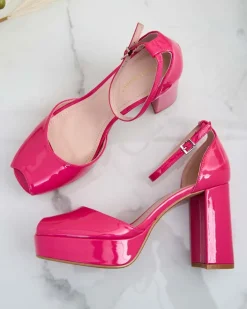 Buty Na Wielkie Wyjście|Sandały Na Słupku^Royalfashion Sandały damskie na słupku lakierowane Lefeyoa Fuksjowy