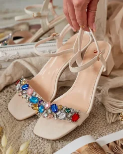 Buty Na Wielkie Wyjście|Sandały Na Słupku^Royalfashion Sandały damskie na słupku z kryształkami Osdar beżowy