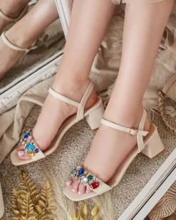 Buty Na Wielkie Wyjście|Sandały Na Słupku^Royalfashion Sandały damskie na słupku z kryształkami Osdar beżowy