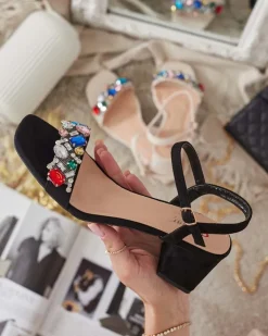 Buty Na Wielkie Wyjście|Sandały Na Słupku^Royalfashion Sandały damskie na słupku z kryształkami Osdar czarny