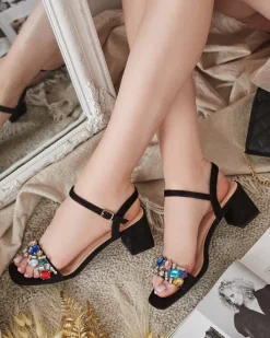 Buty Na Wielkie Wyjście|Sandały Na Słupku^Royalfashion Sandały damskie na słupku z kryształkami Osdar czarny