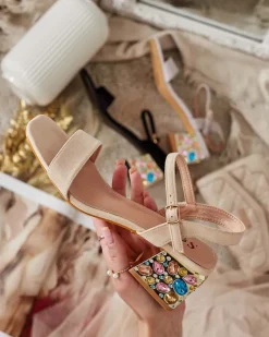 Buty Na Wielkie Wyjście|Sandały Na Słupku^Royalfashion Sandały damskie na słupku z kryształkami Ohvare beżowy