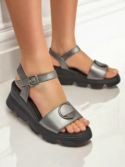 Sandały Na Koturnie^Royalfashion Sandały damskie na grubszej podeszwie Graphite Grace