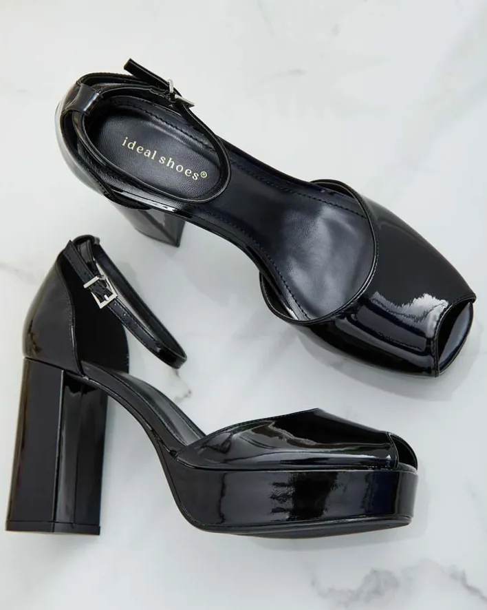 Buty Na Wielkie Wyjście|Sandały Na Słupku^Royalfashion Sandały damskie na słupku lakierowane Lefeyoa czarny