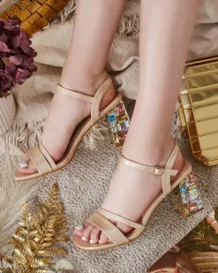 Buty Na Wielkie Wyjście|Sandały Na Słupku^Royalfashion Sandały damskie na słupku z kryształkami Solepte złoty