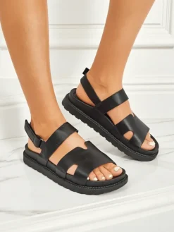 Sandały Płaskie^Royalfashion Sandały damskie zapinane na rzep Velcro Chic czarny