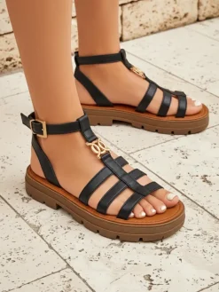 Sandały Płaskie^Royalfashion Sandały damskie typu rzymianki Golden Livia