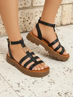 Sandały Płaskie^Royalfashion Sandały damskie typu rzymianki Golden Livia