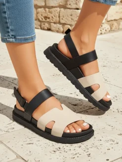 Sandały Płaskie^Royalfashion Sandały damskie zapinane na rzep Velcro Chic czarny