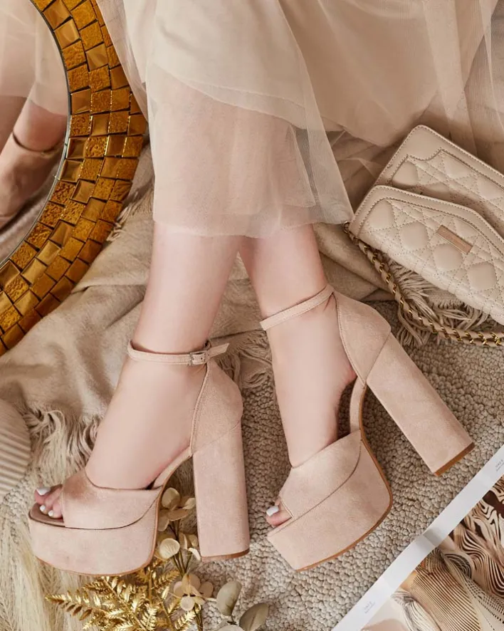 Buty Na Wielkie Wyjście|Sandały Na Słupku^Royalfashion Sandały damskie na słupku Piovias beżowy