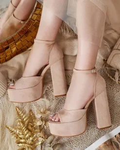 Buty Na Wielkie Wyjście|Sandały Na Słupku^Royalfashion Sandały damskie na słupku Piovias beżowy