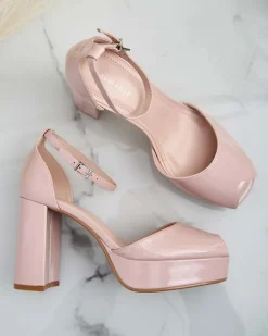 Buty Na Wielkie Wyjście|Sandały Na Słupku^Royalfashion Sandały damskie na słupku lakierowane Lefeyoa beżowy