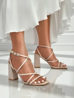 Buty Na Wielkie Wyjście|Sandały Na Słupku^Royalfashion Sandały damskie na słupku Elysia beżowy