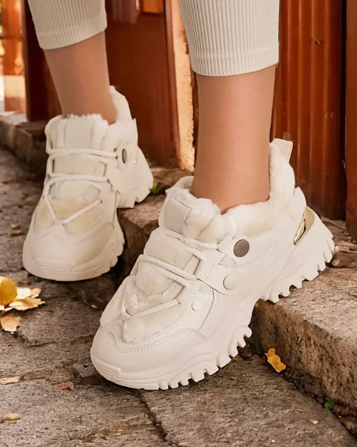 Ocieplane|Sneakersy^Royalfashion Sneakersy damskie z ociepleniem Poriomo beżowy