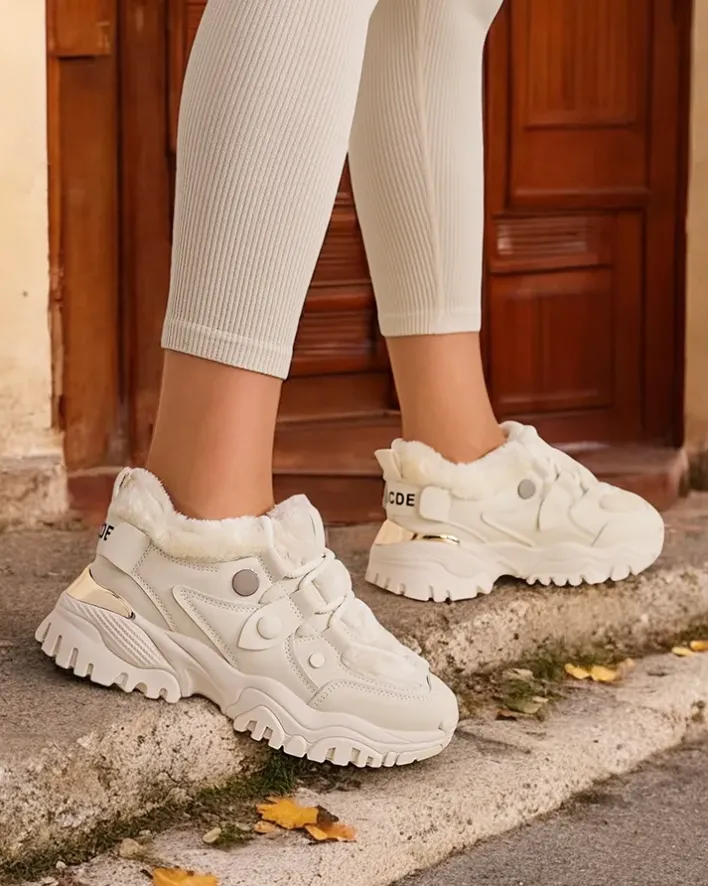 Ocieplane|Sneakersy^Royalfashion Sneakersy damskie z ociepleniem Poriomo beżowy