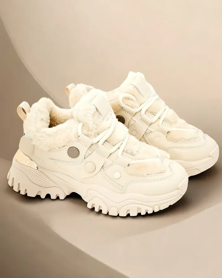 Ocieplane|Sneakersy^Royalfashion Sneakersy damskie z ociepleniem Poriomo beżowy