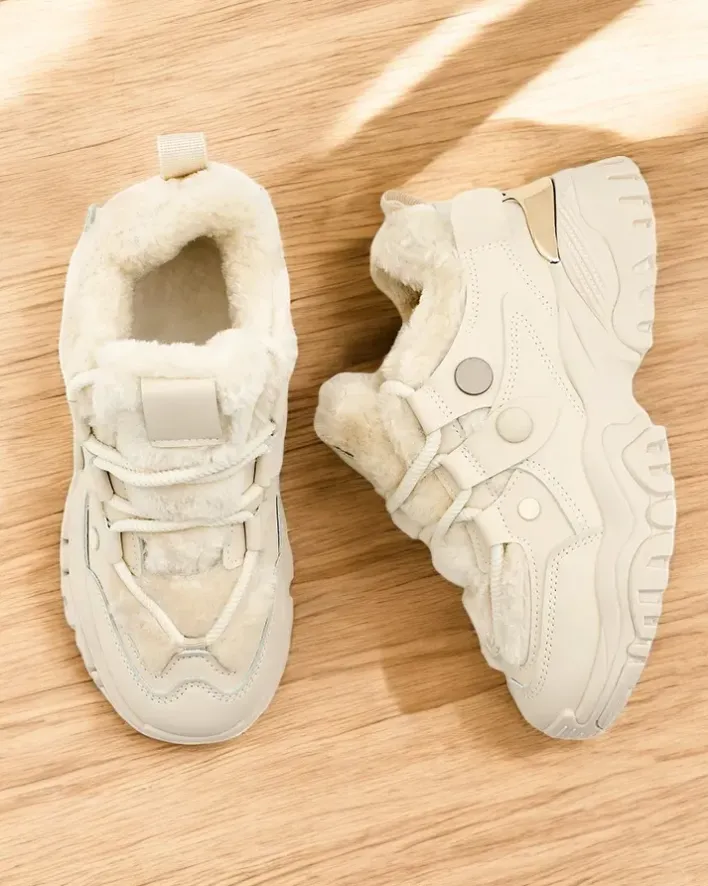 Ocieplane|Sneakersy^Royalfashion Sneakersy damskie z ociepleniem Poriomo beżowy
