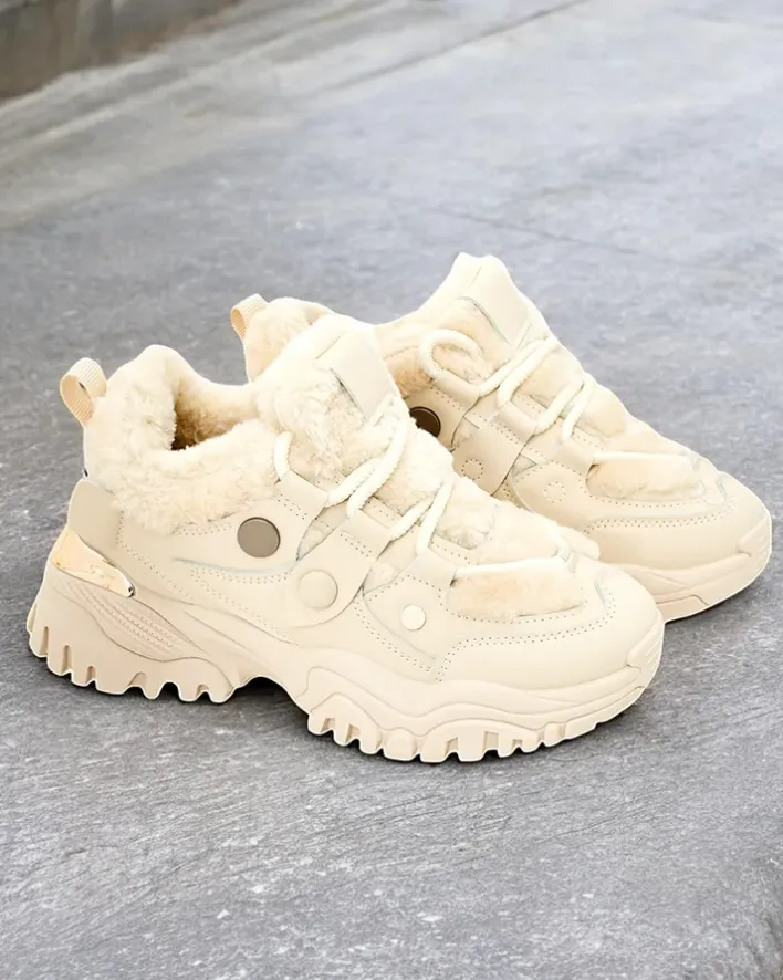 Ocieplane|Sneakersy^Royalfashion Sneakersy damskie z ociepleniem Poriomo beżowy