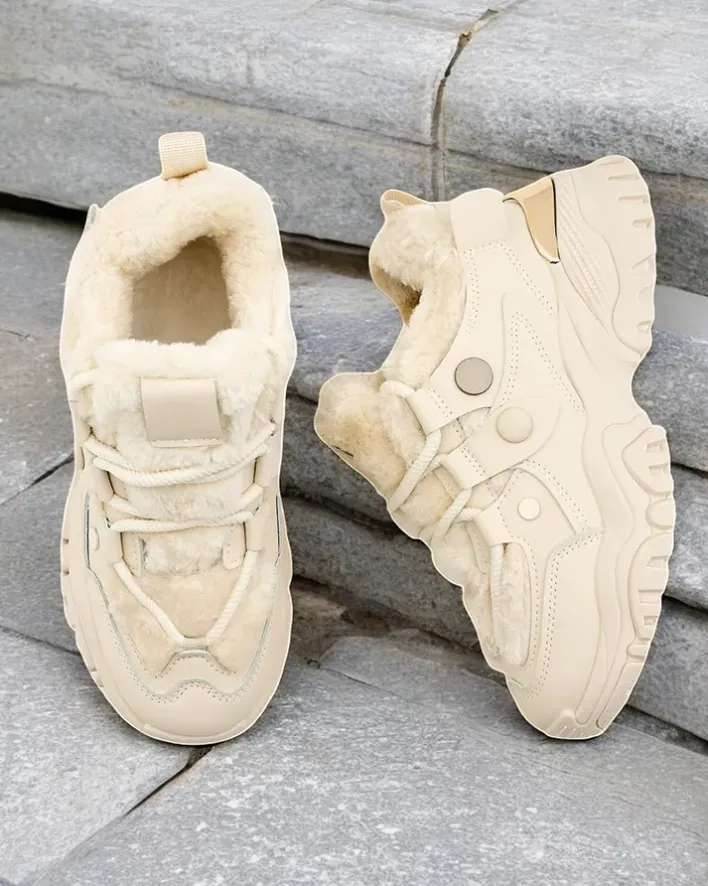 Ocieplane|Sneakersy^Royalfashion Sneakersy damskie z ociepleniem Poriomo beżowy