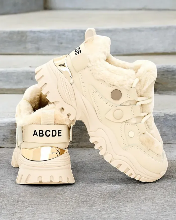 Ocieplane|Sneakersy^Royalfashion Sneakersy damskie z ociepleniem Poriomo beżowy