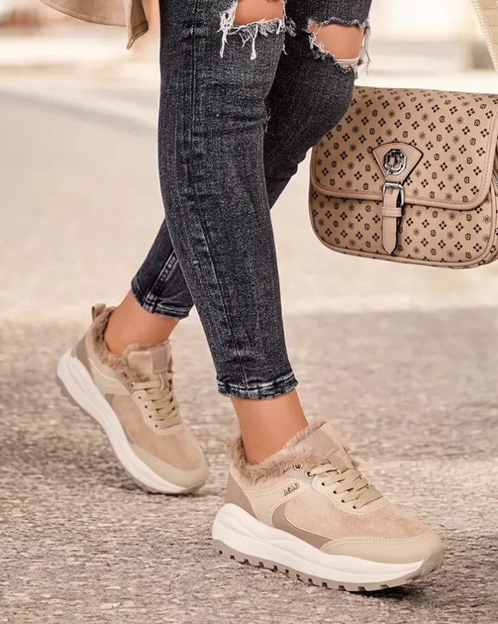 Ocieplane|Sneakersy^Royalfashion Sneakersy damskie z ociepleniem Ruffi brązowy