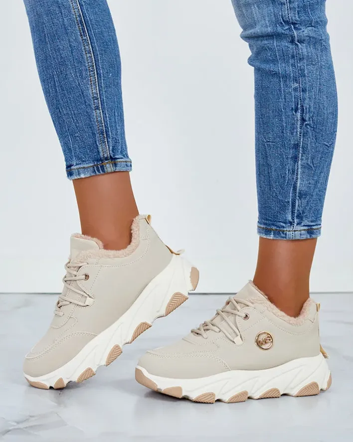 Ocieplane|Sneakersy^Royalfashion Sneakersy damskie z ociepleniem Caromi beżowy