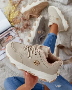 Ocieplane|Sneakersy^Royalfashion Sneakersy damskie z ociepleniem Caromi beżowy