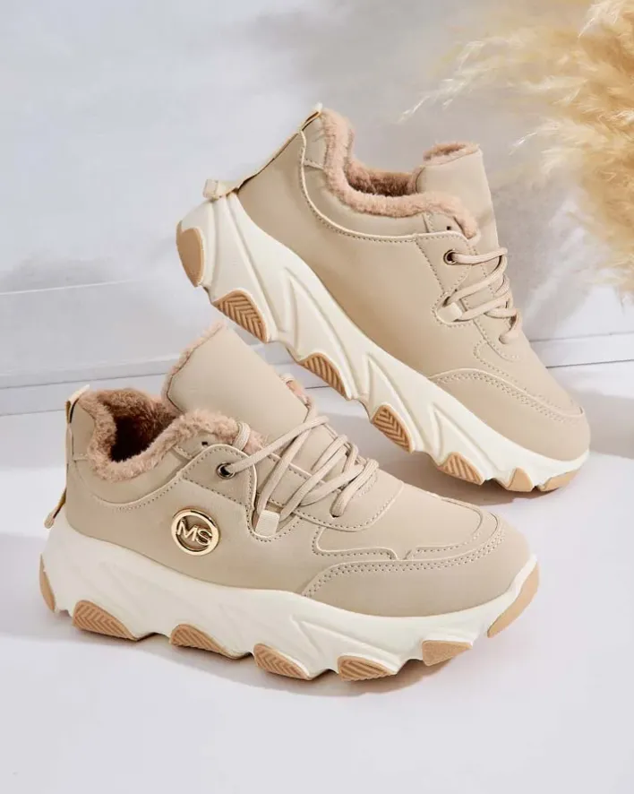 Ocieplane|Sneakersy^Royalfashion Sneakersy damskie z ociepleniem Caromi beżowy