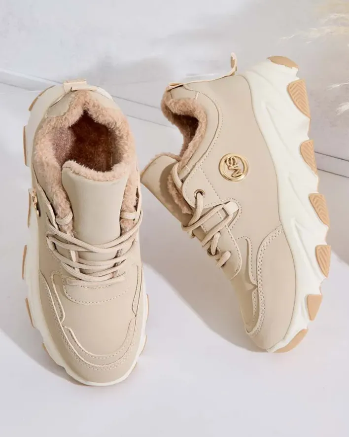 Ocieplane|Sneakersy^Royalfashion Sneakersy damskie z ociepleniem Caromi beżowy