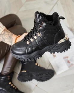 Śniegowce|Botki Na Płaskim Obcasie^Royalfashion Sneakersy damskie z futerkiem w kolorze m Megigna czarny