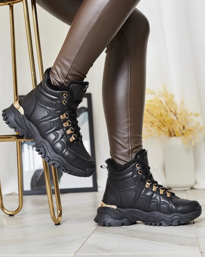 Śniegowce|Botki Na Płaskim Obcasie^Royalfashion Sneakersy damskie z futerkiem w kolorze m Megigna czarny