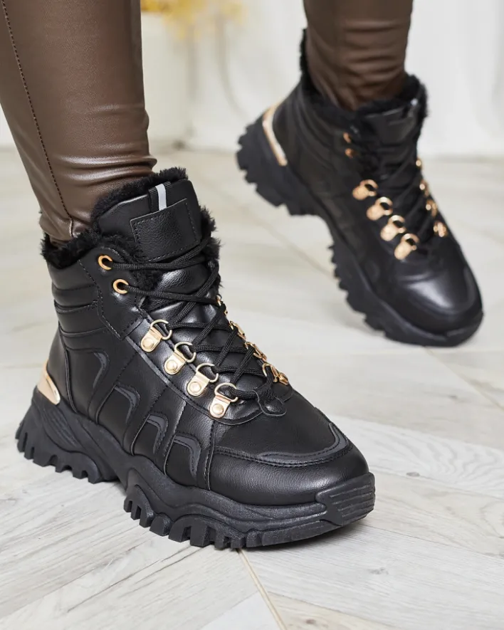 Śniegowce|Botki Na Płaskim Obcasie^Royalfashion Sneakersy damskie z futerkiem w kolorze m Megigna czarny