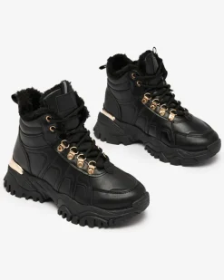 Śniegowce|Botki Na Płaskim Obcasie^Royalfashion Sneakersy damskie z futerkiem w kolorze m Megigna czarny