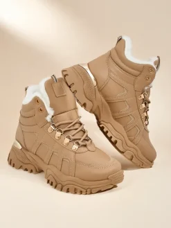 Śniegowce|Botki Z Grubym Ociepleniem^Royalfashion Sneakersy damskie z futerkiem Megigna jasny brązowy