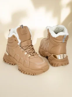 Śniegowce|Botki Z Grubym Ociepleniem^Royalfashion Sneakersy damskie z futerkiem Megigna jasny brązowy